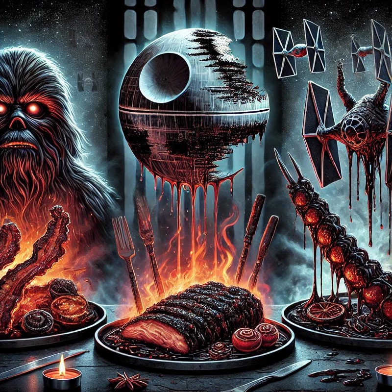 A plate of bacon-themed Star Wars food